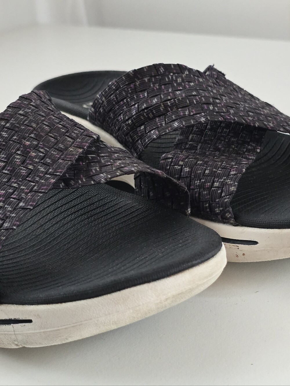 Skechers Women's Black and Purple Crossband Slide Sandals - Picture 6 of 16